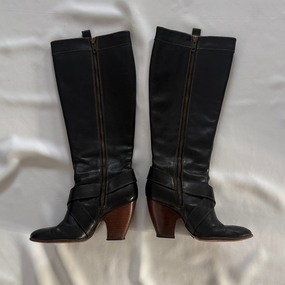 Frye Andrea Belted Tall boots black leather-Size 6.5US - Picture 2 of 12